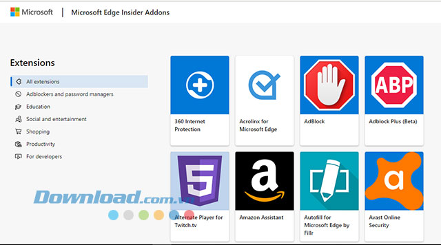 Tiện ích mở rộng có sẵn trên Microsoft Store