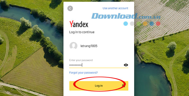 Nhập mật khẩu tài khoản Yandex