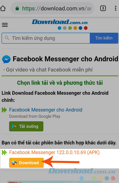 Nhấn tải xuống Messenger dạng flie APK
