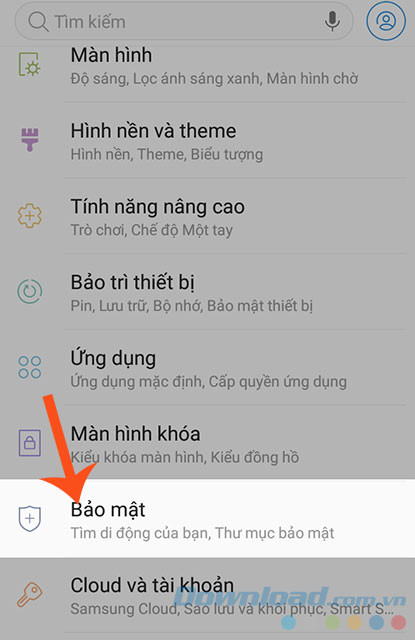 Chọn Bảo mật