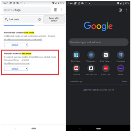 Chế độ nền tối của Chrome trên Android