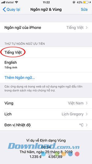 Cài đặt ngôn ngữ cho iPhone