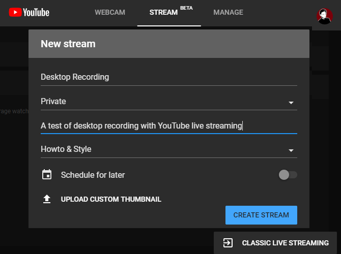 Nút YouTube Classic Live Streaming