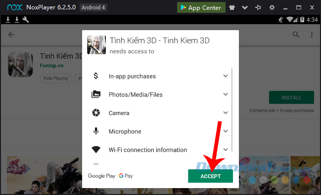 Chọn Accept để cài đặt Chân Tam Quốc cho Android