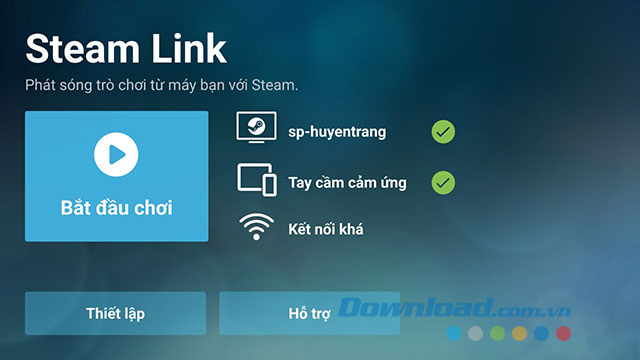 Giao diện quản lý thiết bị trên Steam Link