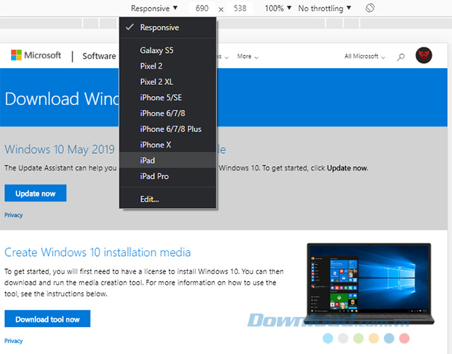 Trang chủ download ISO Windows 10 trên trình duyệt Edge