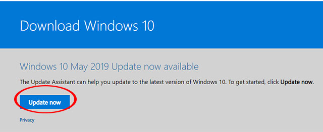 Tải bản cập nhật Windows 10 May 2019