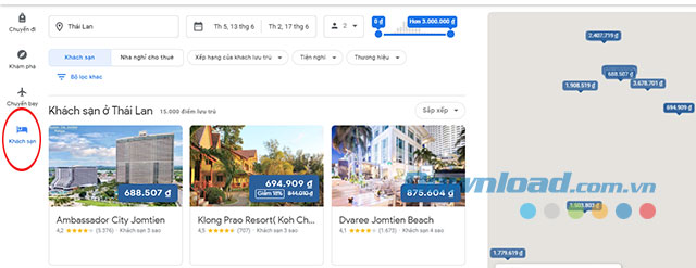 Khách sạn đề xuất trên Google Flight