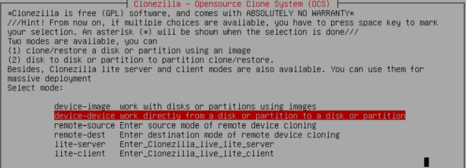 Chọn đĩa và thiết bị muốn Clonezilla nhân bản
