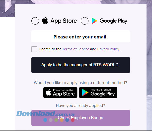 Lựa chọn hệ điều hành của thiết bị chơi game BTS World