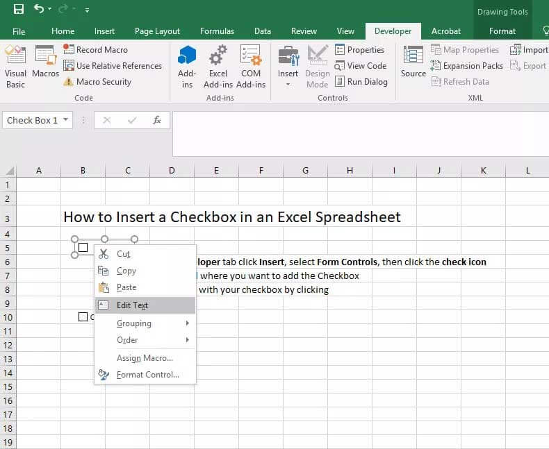 Hướng dẫn chèn checkbox trong Excel 