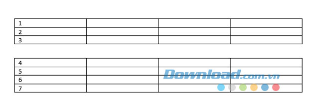 Bảng sau khi tách trên Word