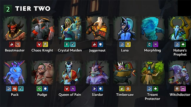 Nhân vật cấp 2 trong Dota Underlords