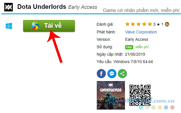 Chọn vào Tải về để tiến hành download Dota Underlords