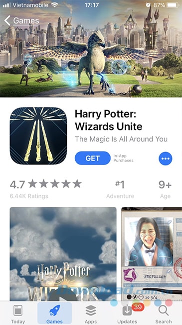 Chọn vào Get để tải Harry Potter: Wizards Unite