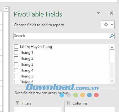 Nhấn chọn công cụ thống kê Pivottable