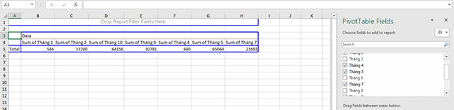 Nhấn chọn công cụ thống kê Pivottable