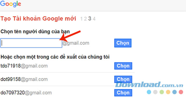 nhập tên địa chị Gmail