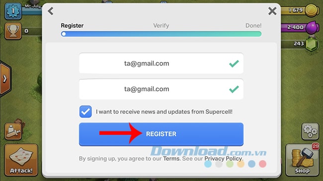 Điền địa chỉ email