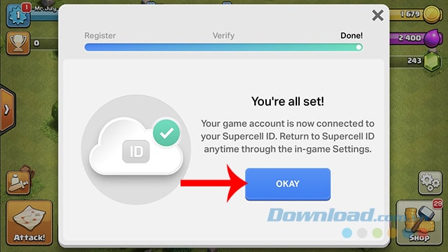 Hoàn thành đăng ký tài khoản Supercell ID