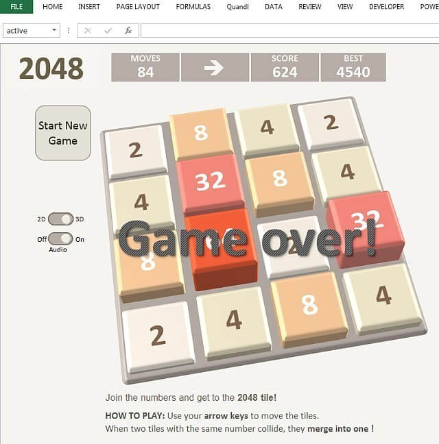 Game 2048 cho Excel