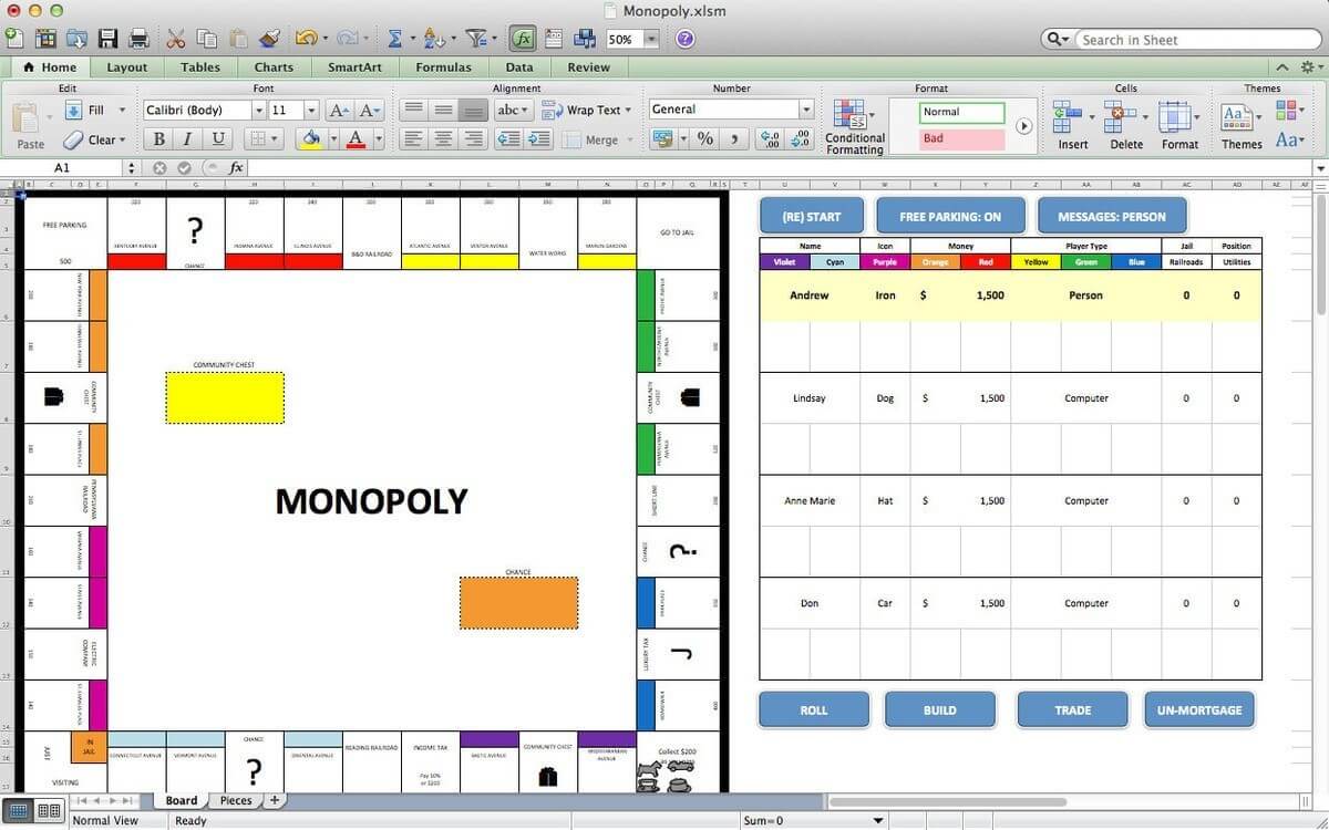 Game Monopoly cho Excel