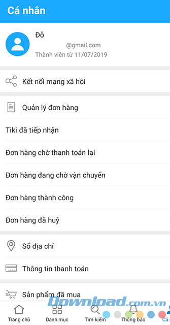 Tài khoản sau khi đăng ký