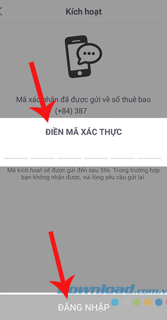 Nhập mã xác thực