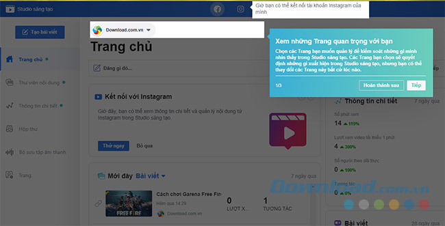 Trang chủ của Studio Facebook