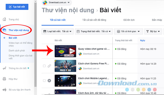 Thư viện nội dung và bài viết trên Studio Facebook