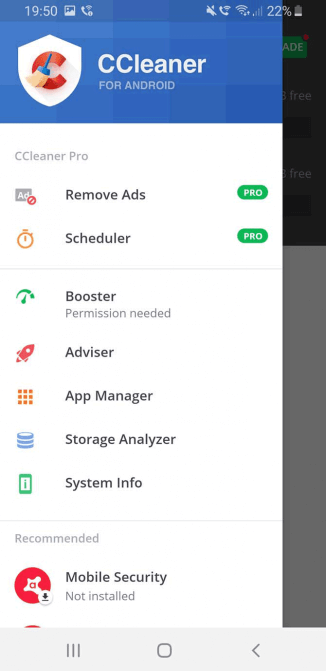 Menu của CCleaner