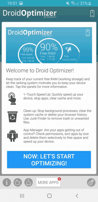 Droid Optimizer thống kê chi tiết