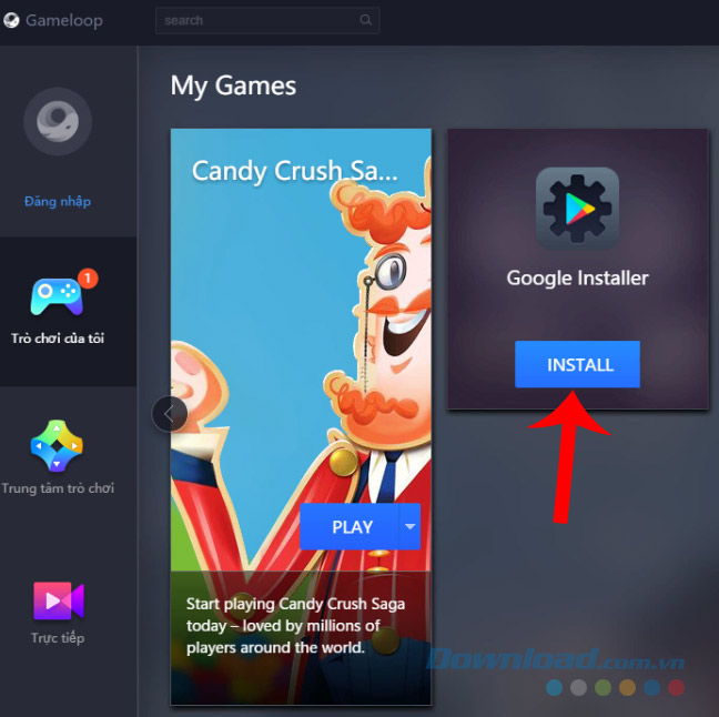 Click chuột trái vào Install để cài đặt Google Installer trên TGB