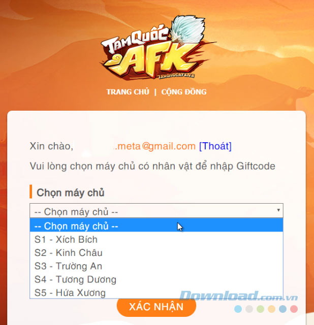 Chọn server 