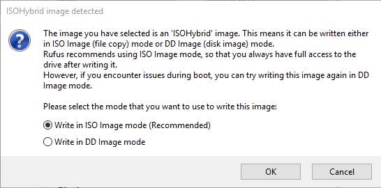 Chọn tùy chọn Write in ISO image mode