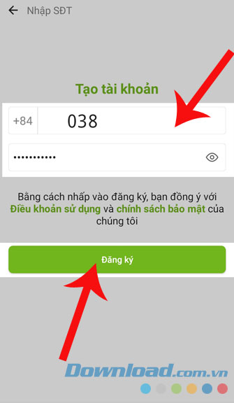 Nhập số điện thoại