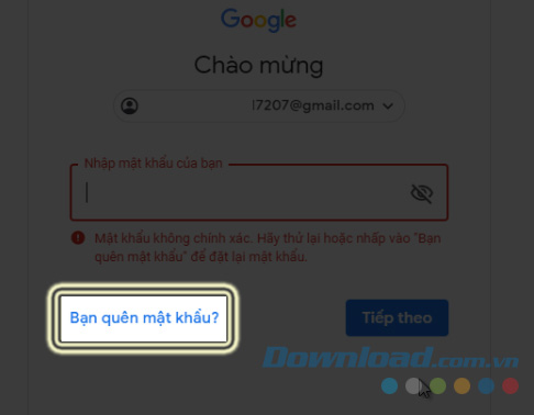 Chọn vào Quên mật khẩu