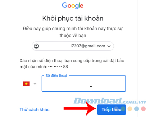 Khôi phục tài khoản Gmail bằng số điện thoại