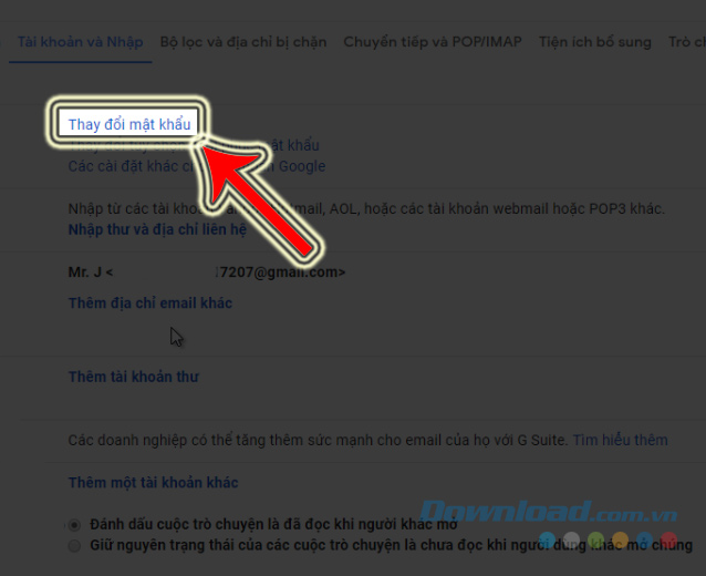 Chọn Thay đổi mật khẩu Gmail