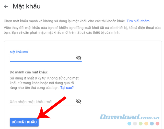 Thay đổi mật khẩu tài khoản Gmail