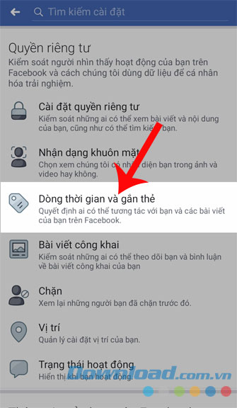 Ấn vào Dòng thời gian và gắn thẻ