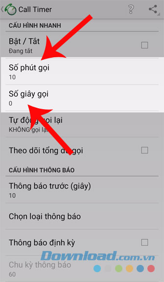 Nhấn vào mục Số phút gọi và Số giây gọi