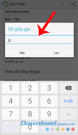 Nhập số phút gọi