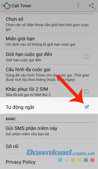 Tick vào ô Tự động ngắt