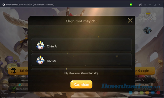 Chọn server muốn chơi Auto Chess Mobile 