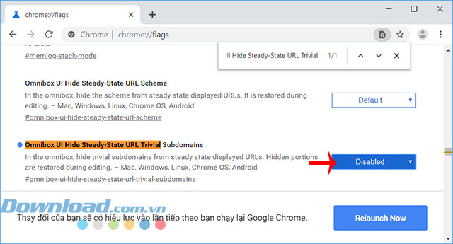 Vô hiệu hóa Omnibox UI Hide Steady-State URL Trivial Subdomains