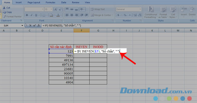 Cách xác định số lẻ, số chẵn trong Excel