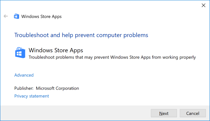 Trình khắc phục sự cố của Windows Store