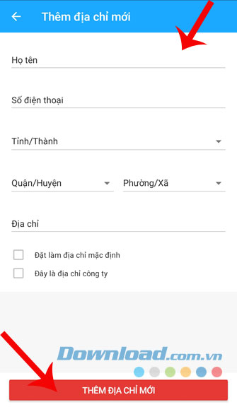 Điền đầy đủ thông tin