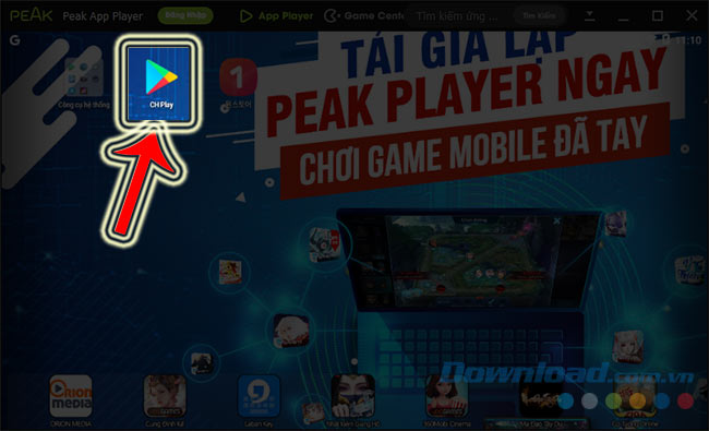 Giao diện chính của giả lập GTV Player